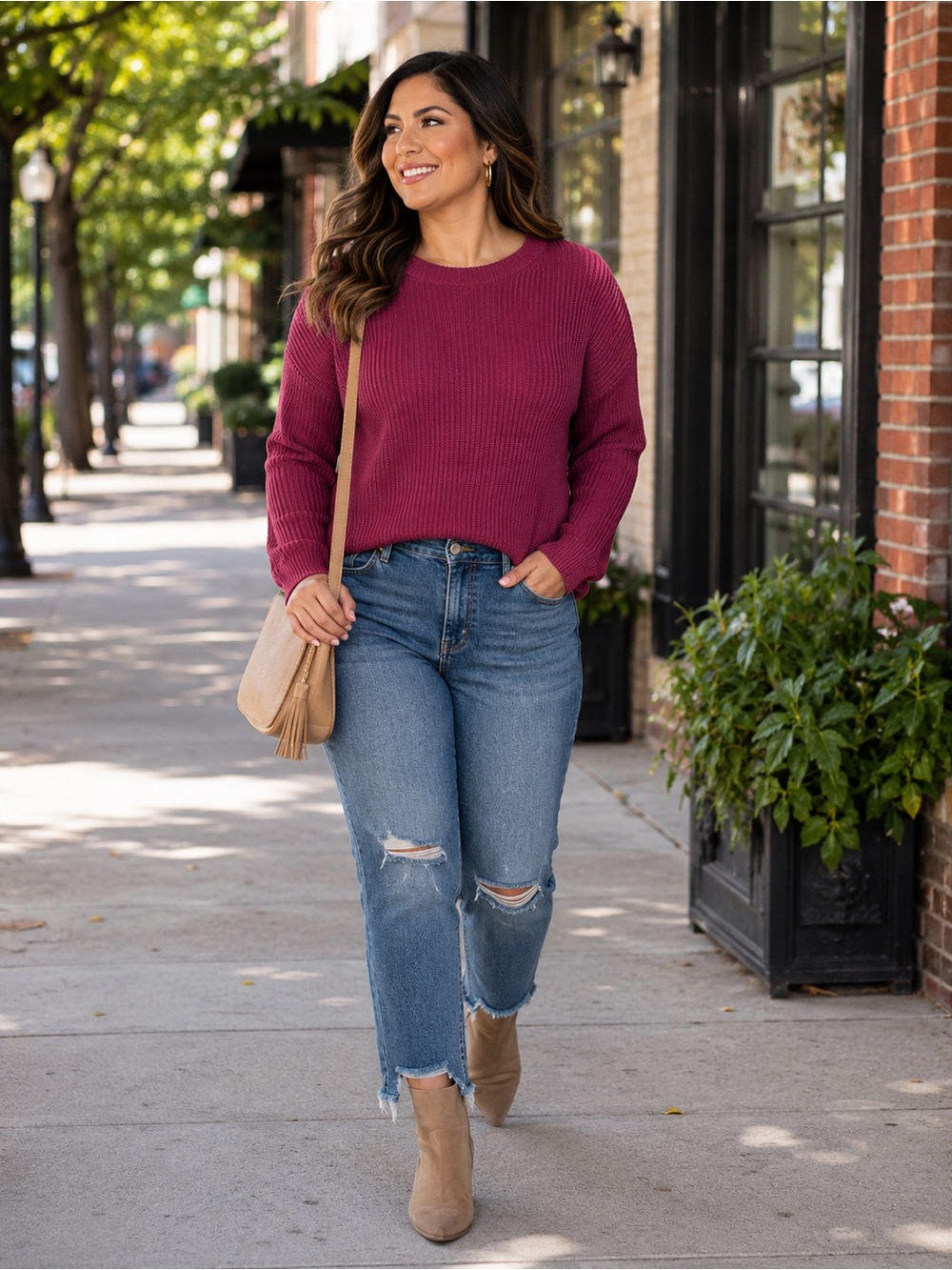 Pact Ribbed Crewneck Sweater in Berry Red